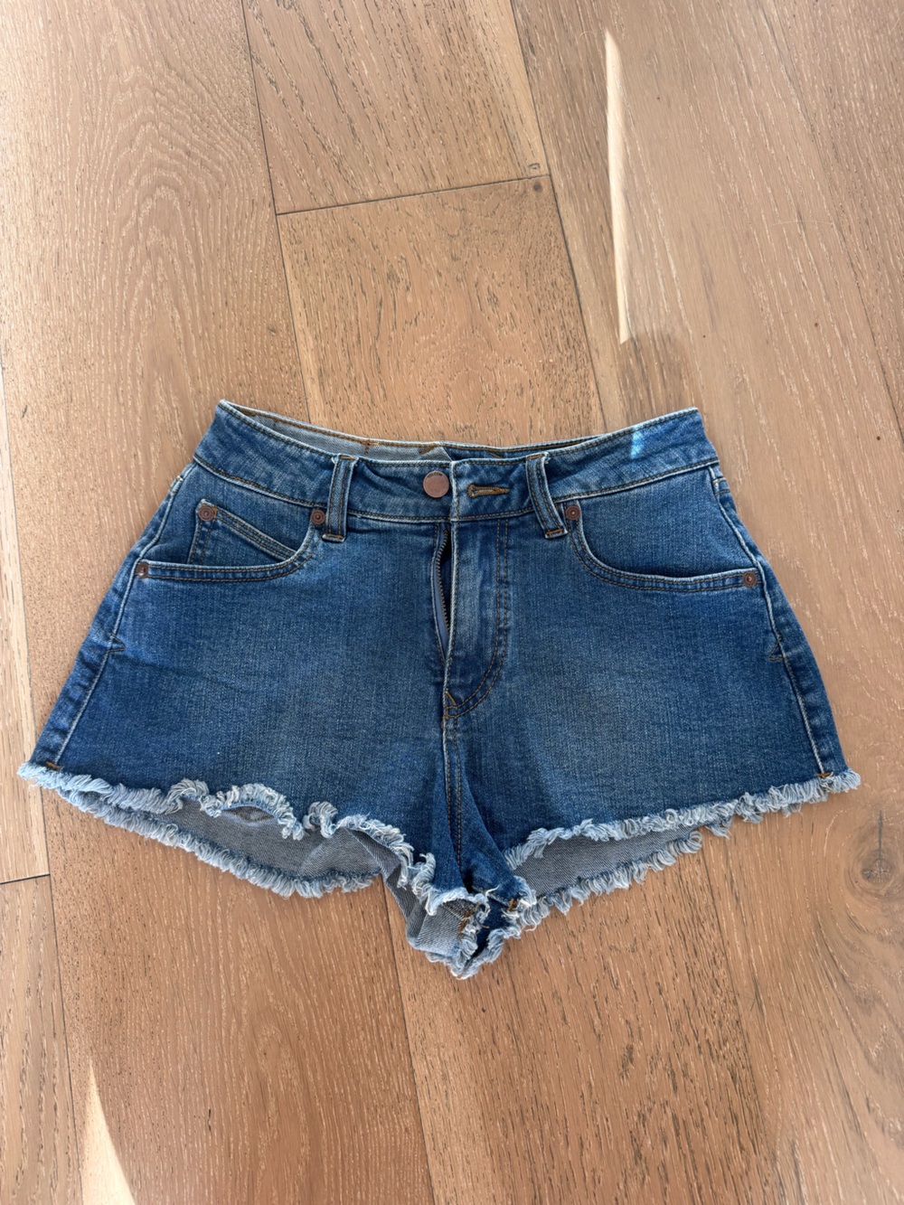 Volcom Dark Blue Frayed Hem Denim Shorts